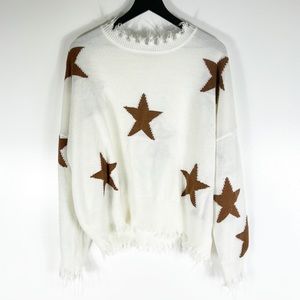 Shein Distressed Long Sleeve Star Sweater